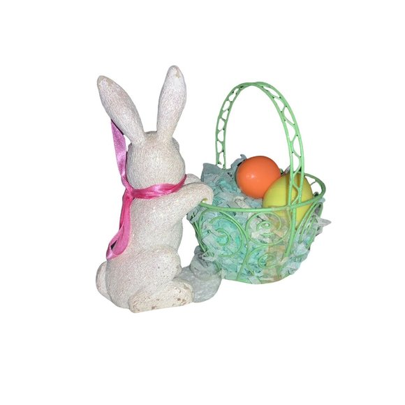 Easter Rabbit with Wire Basket  Tabletop Decor Centerpiece - Picture 4 of 10